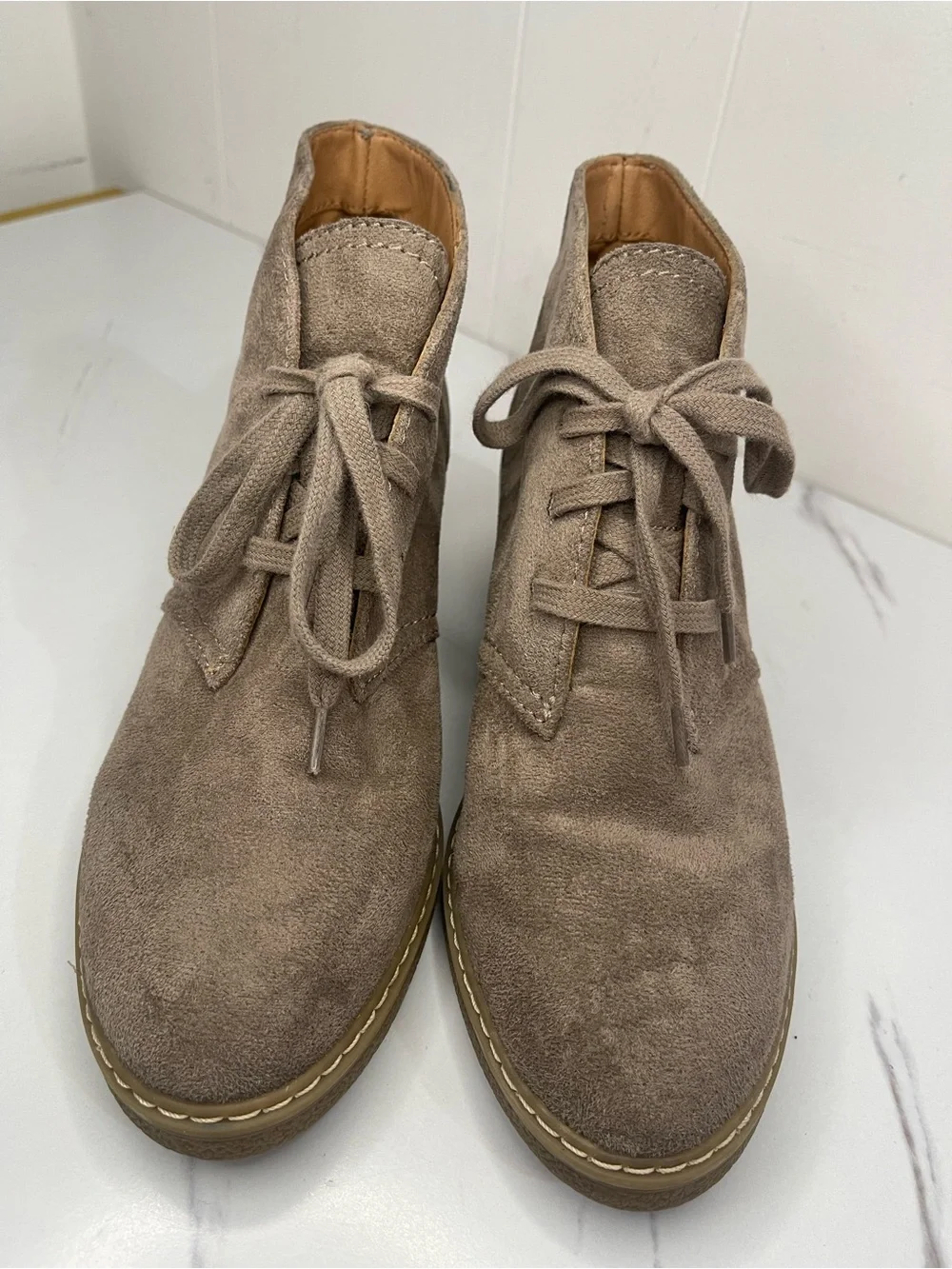 Universal Thread Taupe Suede Lace-Up Ankle Booties Size 7.5